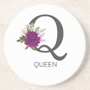 Burgundy Dahlia Bloemalfabet Letter Monogram Zandsteen Onderzetter