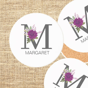 Burgundy Dahlia Bloemalfabet Letter Monogram Zandsteen Onderzetter
