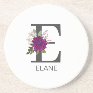 Burgundy Dahlia Bloemalfabet Letter Monogram Zandsteen Onderzetter