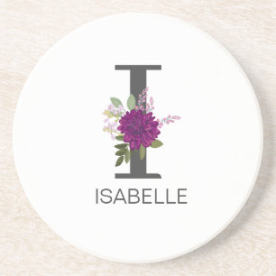 Burgundy Dahlia Bloemalfabet Letter Monogram Zandsteen Onderzetter