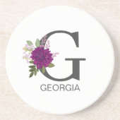 Burgundy Dahlia Floral Alphabet Letter Monogram   Zandsteen Onderzetter (Voorkant)