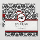 Burgundy Damask Monogram bewaart de Date Kaart (Voorkant / Achterkant)