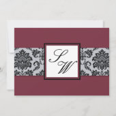 Burgundy Damask Monogram Uitnodiging (Achterkant)