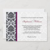 Burgundy Damask Monogram Uitnodiging (Voorkant)
