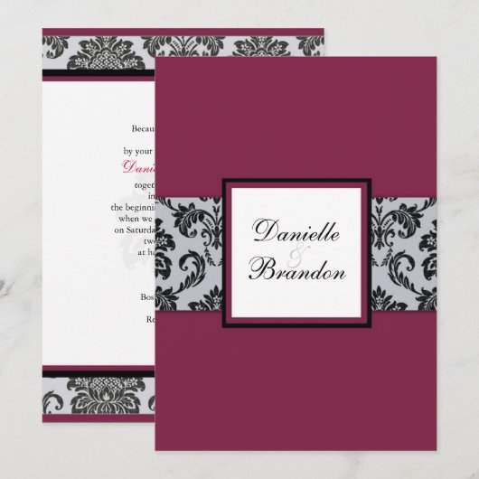 Burgundy Damask Monogram Weddenschap Kaart (Voorkant / Achterkant)