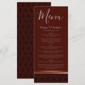Burgundy Damask Roos Gold Trim WeddenMenu Menu (Voorkant / Achterkant)
