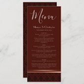 Burgundy Damask Rose Gold Trim Mariage Menu (Devant / Derrière)