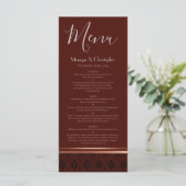 Burgundy Damask Rose Gold Trim Mariage Menu (Debout devant)