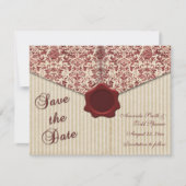 Burgundy Damask slaat de datum op Save The Date (Voorkant)