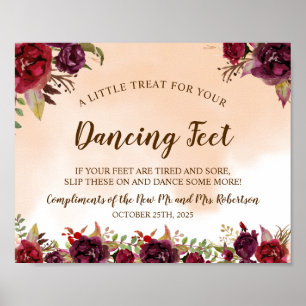 Burgundy Dancing Feet Teenslippers Wedding Sign Poster