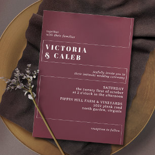 Burgundy Dark Red   Modern minimal maroon Wedding Kaart