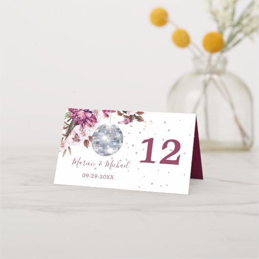 Burgundy Disco Floral Wedding Table Number (Voorkant)