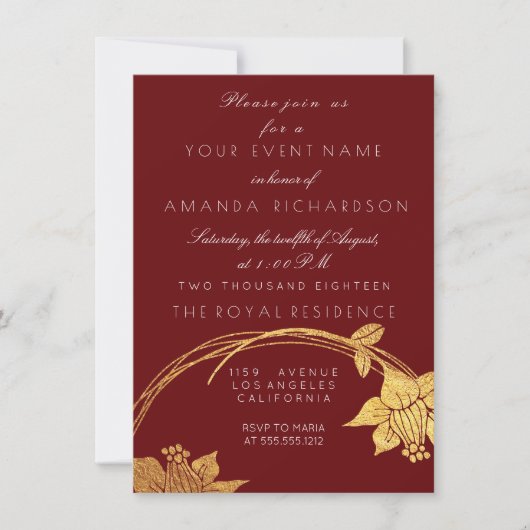 Burgundy donkerrood champagnegoud bloem rood kaart (Voorkant)