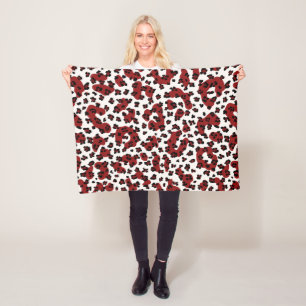 Burgundy Double Scale Leopard Print Fleece Deken
