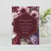 Burgundy Dramatic Botanical Wedding Kaart (Staand voorkant)