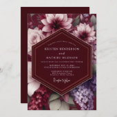 Burgundy Dramatic Botanical Wedding Kaart (Voorkant / Achterkant)