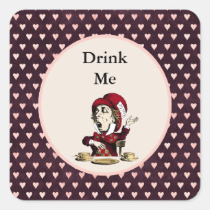 Burgundy Drink me Mad Hatter Alice in Wonderland Vierkante Sticker
