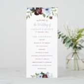 burgundy dusty blue floral bruiloft programma (Staand voorkant)