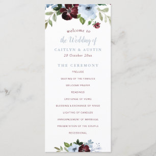 burgundy dusty blue floral bruiloft programma