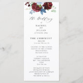 burgundy dusty blue floral bruiloft programma (Voorkant)
