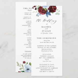 burgundy dusty blue floral bruiloft programma