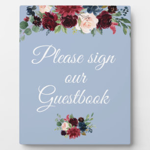burgundy dusty blue guestbook - bruiloft fotoplaat