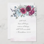 Burgundy Dusty Blue Roos Floral Christelijk bruilo Kaart (Achterkant)