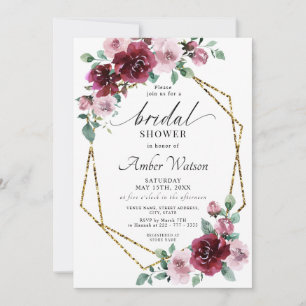 Burgundy Dusty Roos Floral Gold Foil Vrijgezellenf Kaart