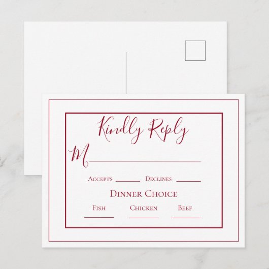 Burgundy Eenvoudige Moderne Trouw RSVP Postkaart (Voorkant / Achterkant)