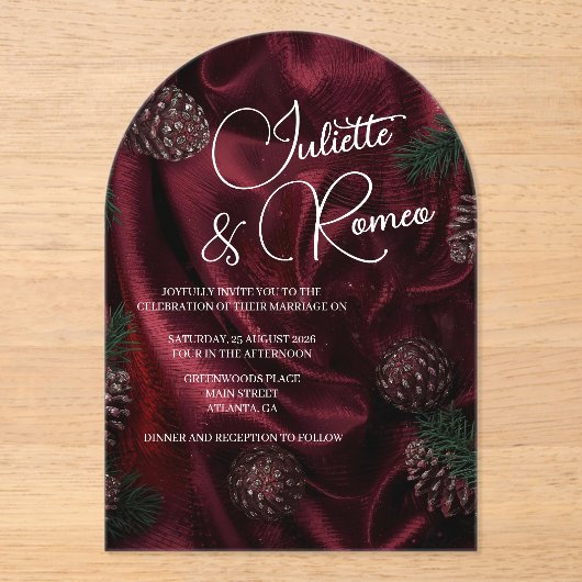 Burgundy Elegance  Acryl Uitnodigingen (Voorkant)