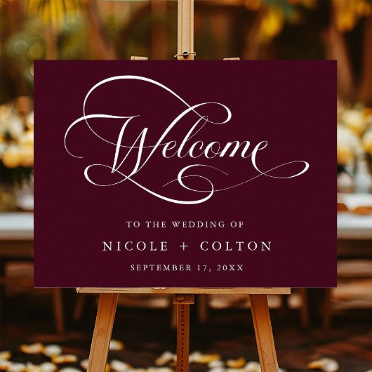 Burgundy Elegant Caligraphy Mariage Affiche de bie