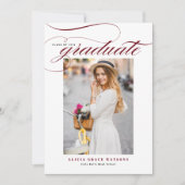 Burgundy Elegant Calligraphy Photo Afstuderen Aankondiging (Voorkant)