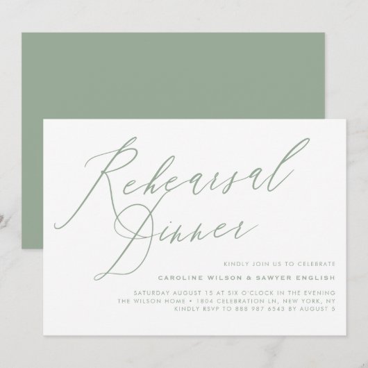 Burgundy Elegant Calligraphy Rehearsal Dinner Kaart (Voorkant / Achterkant)