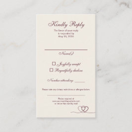 Burgundy Elegant Calligraphy Wedding RSVP Card Visitekaartje