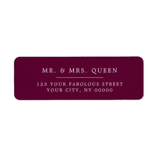 Burgundy Elegant Classic Simple Return-adres Etiket (Voorkant)