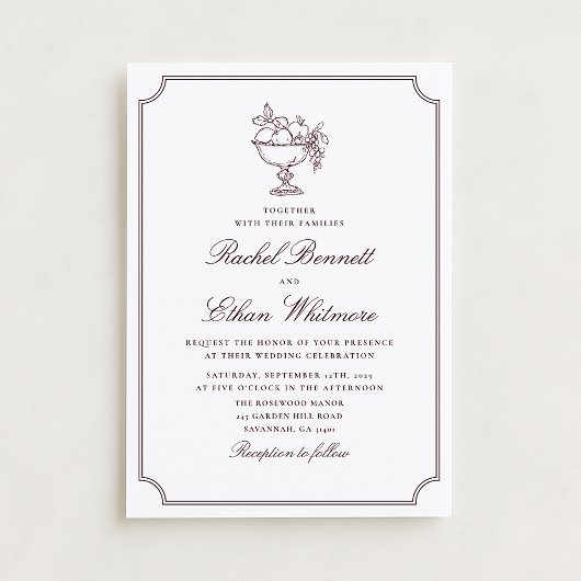 Burgundy Elegant Frame Wedding Invitation Aankondiging