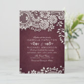 Burgundy elegant lace rustige bruiloft kaart (Staand voorkant)