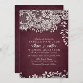 Burgundy elegant lace rustige bruiloft kaart (Voorkant / Achterkant)