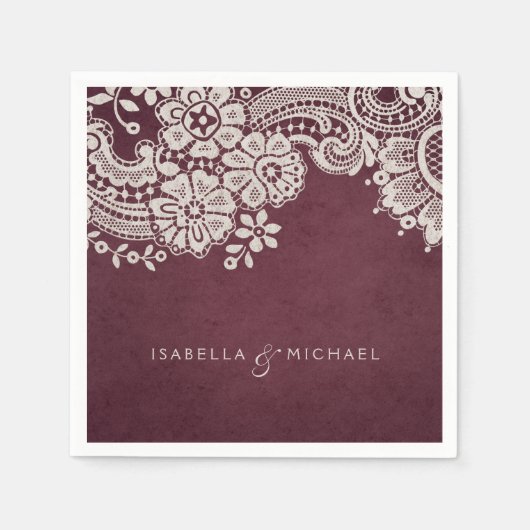 Burgundy elegant lace rustige bruiloft servetten (Voorkant)