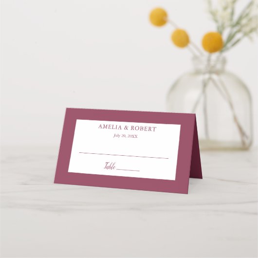 Burgundy Elegant Modern Simple Place Card (Voorkant)