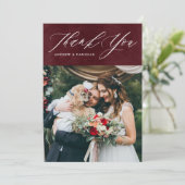 Burgundy Elegant Script Photo Mariage Merci (Debout devant)