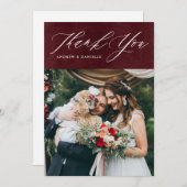 Burgundy Elegant Script Photo Mariage Merci (Devant / Derrière)