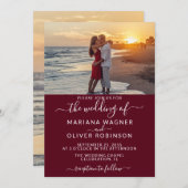 Burgundy Elegant Script Photo Wedding Kaart (Voorkant / Achterkant)