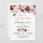 Burgundy Elegant Script Surprise Retirement Party Kaart (Voorkant)