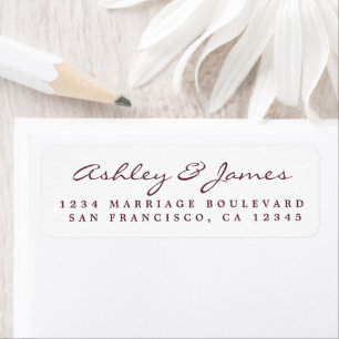 Burgundy Elegant Script Wedding Return-adres Etiket