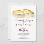 Burgundy Elegant Simple Rings Wedding Invitation Kaart (Voorkant)