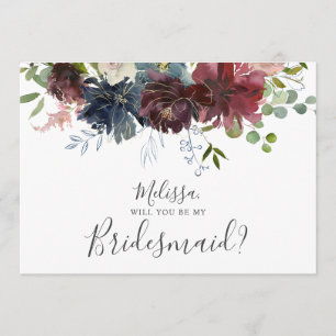 Burgundy en Blauwe Floral zullen jullie mijn Bride Kaart