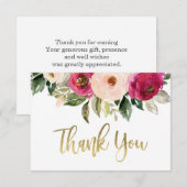 Burgundy en blush bedankt je kaart, floral notitiekaartje (Voorkant / Achterkant)