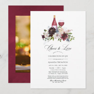 Burgundy en Blush Bloemrijke Wijn Viering van het  Kaart