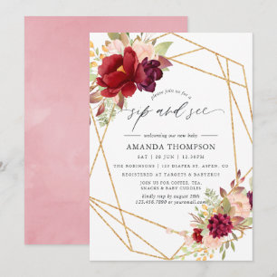 Burgundy en Blush Boho Geometric Sip en Zie Kaart